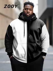 ZOOY (L-9XL) Men's Plus Size Color-Block Gradient Business Casual Color-Block Long Sleeve Zip-Up Hoodie Jacket