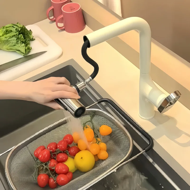 Pull Out Flying Rain Kitchen Faucet, 360 Rotatable Splash Proof Hot Cold Tap for Sink & Laundry Pool