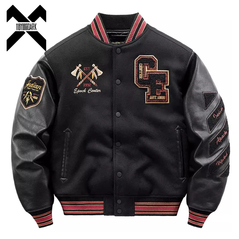 

Winter Thick Baseball Jackets Men Vintage Embroidered Wool Coats 2023 Harajuku Warm Woolen Outwears Brand Varsity Jacket Parka