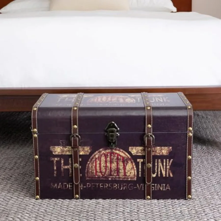 

92431 Large Vintage Drative Home Storage Trunk Luggage Style Brown