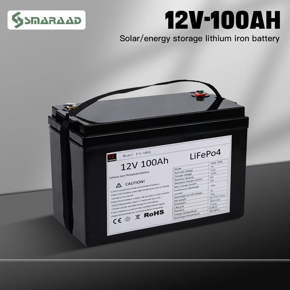 แบตเตอรี่ลิเธียมไอออนฟอสเฟตแบตเตอร์ LiFePo4 100Ah 12V 24V มาพร้อมแบตเตอรี่ในตัว4000 + CY