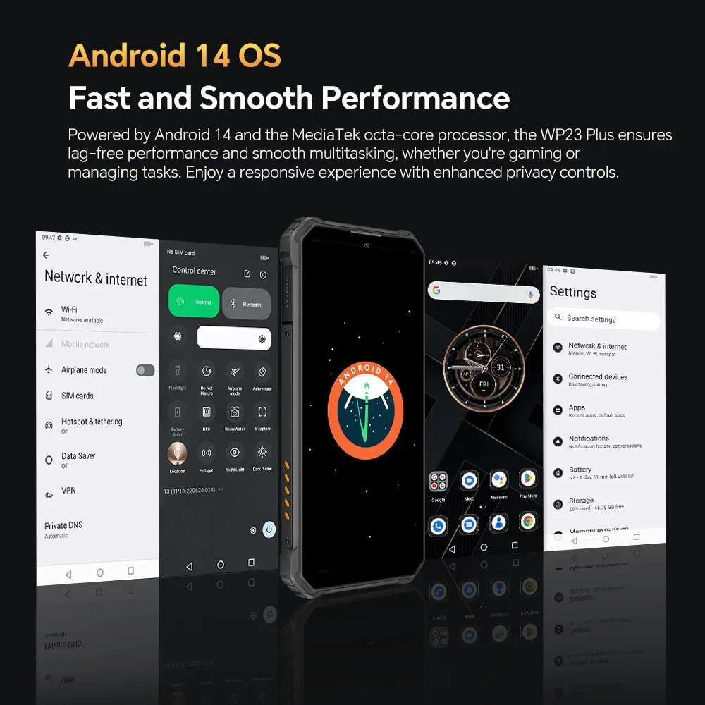 OUKITEL WP23 Plus Waterproof Smartphone 24GB+256GB 10600mAh Battery 6.52-inch Screen Android 14 Phone