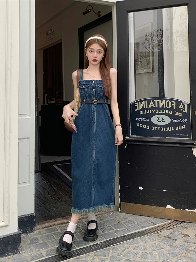 Suspender Denim Dress Paired Blouse Set Separately 2024 Summer V Neck Puff Sleeve Top Back Elastic Waist Dress