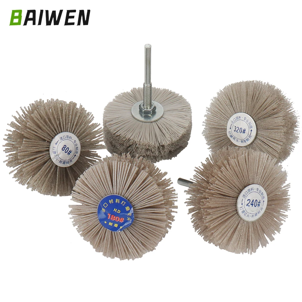 4pcs 80mm Drill Abrasive Wire Grinding Wheel Nylon Bristle Polishing Brush for Wood Furniture Mahogany Finish