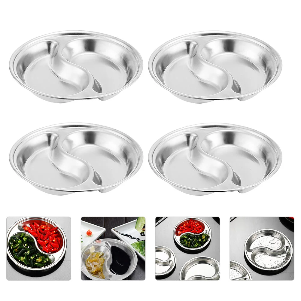 

4 Pcs Condiment Serving Plate Stainless Steel Saucer Seasoning Dishes Spice Soy