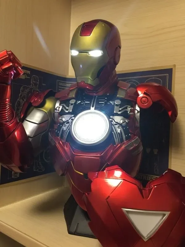 Superhero 41cm Ironman hero MK6 Mark 6 Head bust Portrait With LED Light GK Figure statue Collectible Model home decoration gift