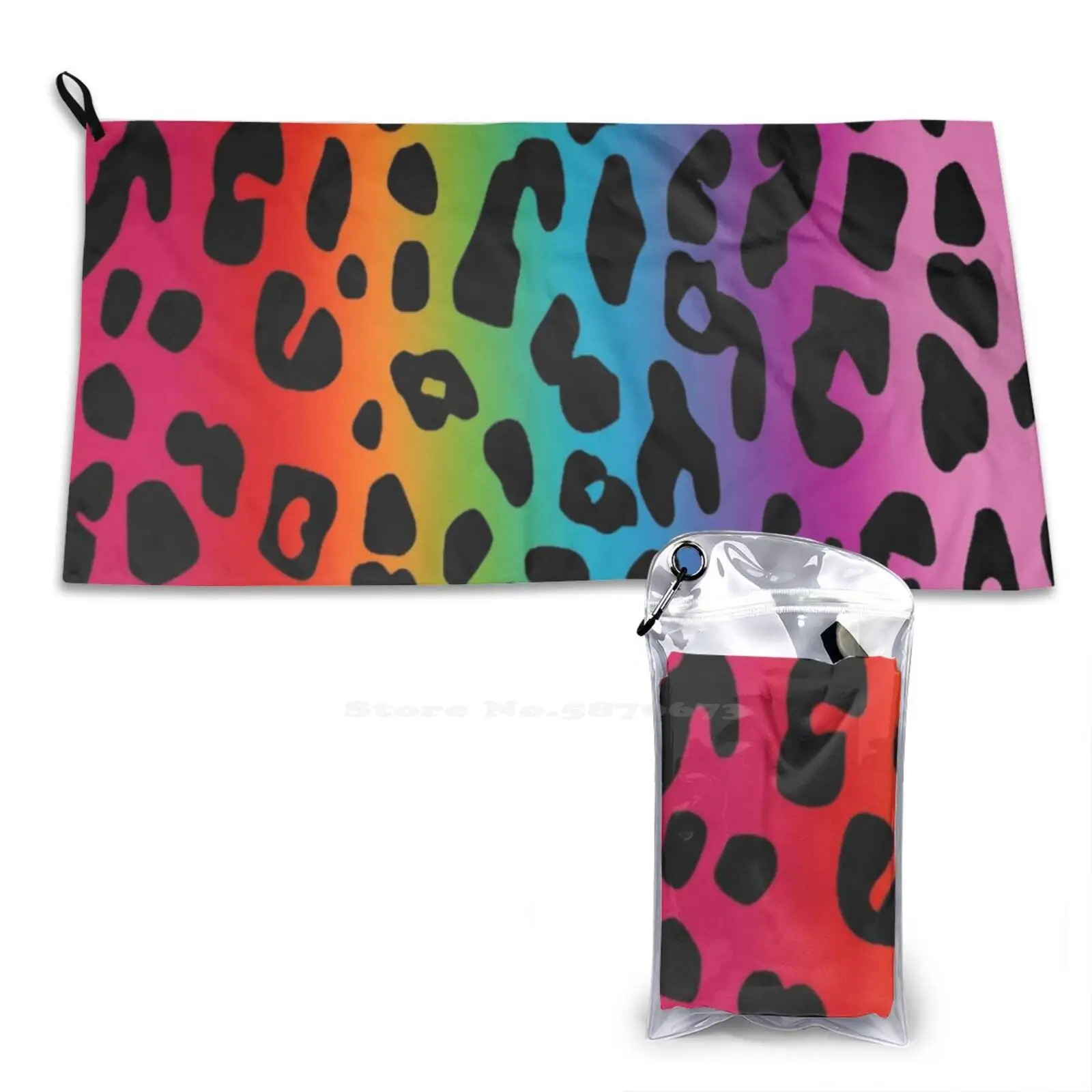 Bright Rainbow Leopard Soft Towel Quick Dry Beach Towel Animals Red Orange Green Pink Blue Purple Magenta Animal Patterns