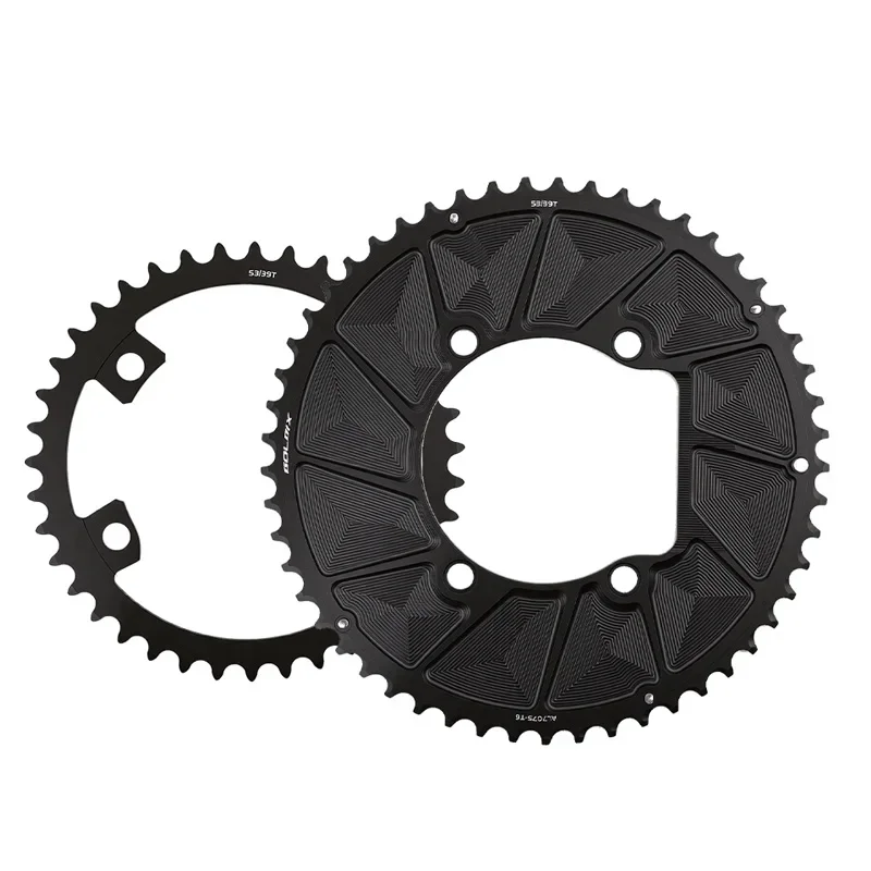 Goldix 110 BCD, 2-częściowa tarcza zębata, 4 bólce, do kółek Shimano R7100, R8100, R9200, 110 BCD, podwójny przesunięty o 0 mm, 50/34T, 52/36T, 54/40T, czarna tarcza. — 2