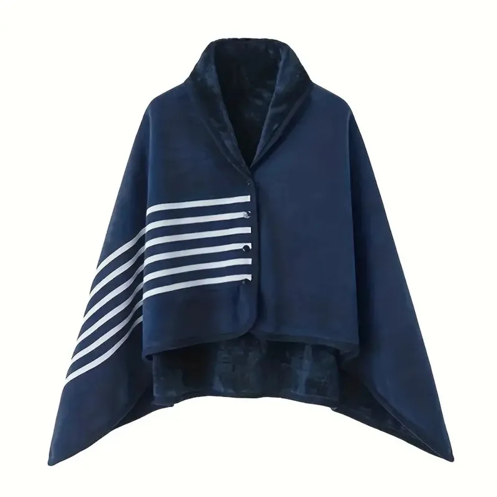 

Casual Plaid Blanket Wearable Blanket Thicken Soft Home Shawl Polyester with Button Flannel Blanket Office