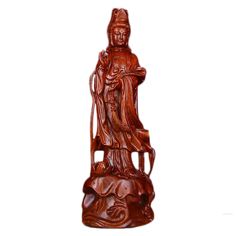 

Quan Yin Statue on Lotus Pedestal-Kwan Yin Goddess of Mercy，Compassion,and Love Sculpture in Premium wooden- Collectible