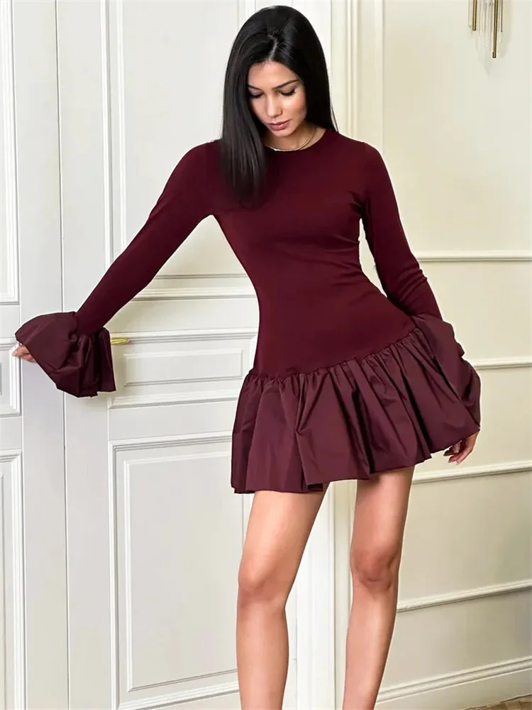 Tossy Ruffled Fashion Patchwork Mini Dress For Women High Waist Slim Elegant Commute Party Dress Female Spring Bodycon Dress New