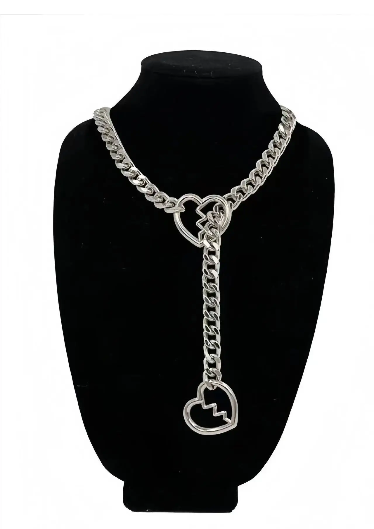 1 Pc Fashion Love Heart Thick Chain Exaggerat Personality Simple Silver Colour Necklace Men Women Daily Party