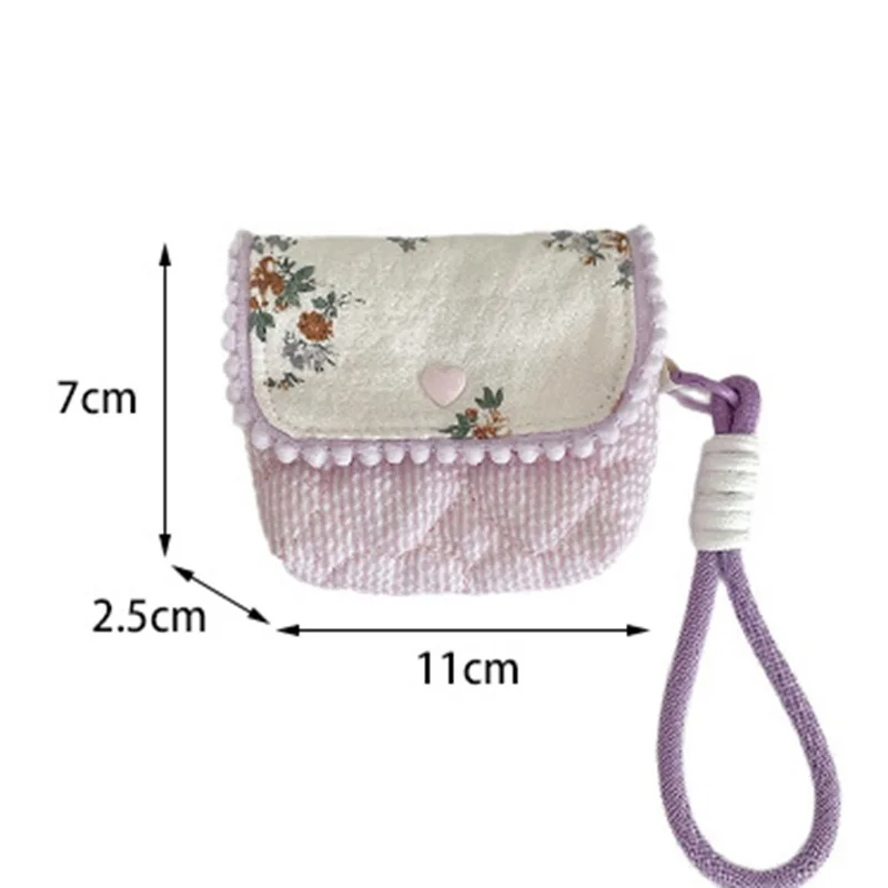 กระเป๋าใส่เหรียญผ้าฝ้ายลายดอกไม้สไตล์เกาหลีสำหรับผู้หญิง น่ารัก เหมาะสำหรับนักเรียน ใส่บัตร เหรียญ หูฟัง กระเป๋าเก็บของขนาดเล็กพกพาสะดวก
