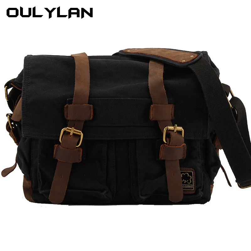 

OULYLAN Simple Versatile Backpack Men Canvas Bag Vintage High Quality Abrasion Resistant Outdoor Travel Messenger Bag