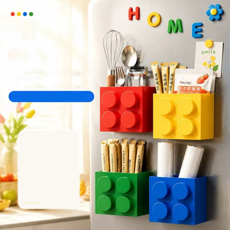 Kitchen Utensil Holder - Building Block Magnetic Storage Box Multicolor