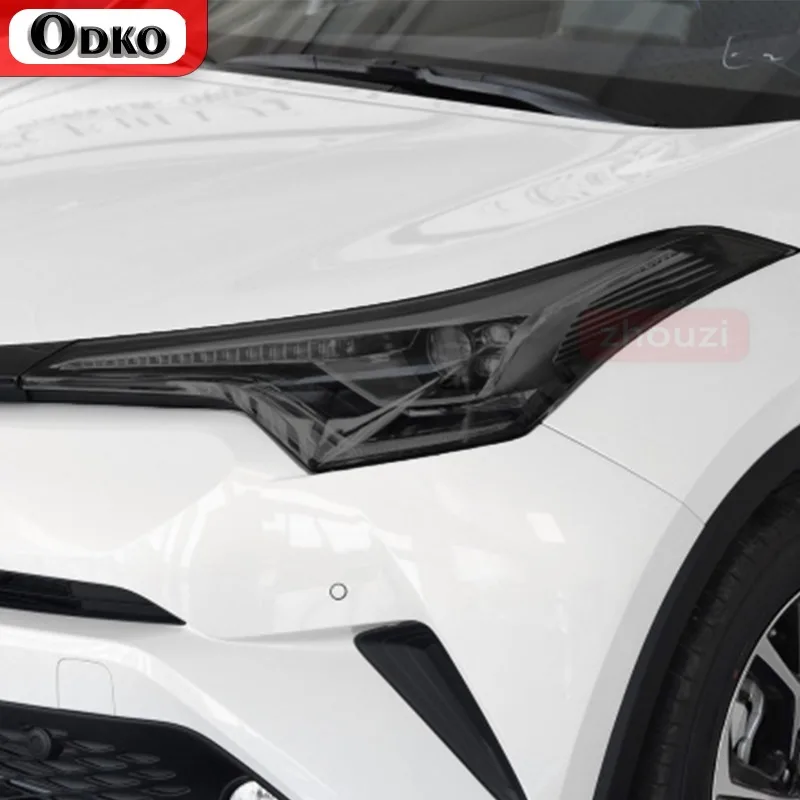 

2 Pcs Car Headlight Protective Film Front Light Transparent Smoked Black TPU Sticker For Toyota CHR 2017-On GR Sport 2020 2022