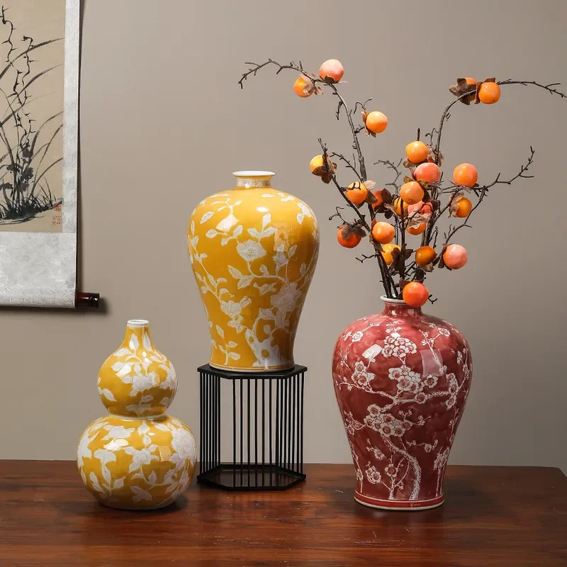 Large Blue White Porcelain Vase Retro Wabi Sabi Floor Decor New Chinese Style Tall Ceramic Ornament for Living Room Home