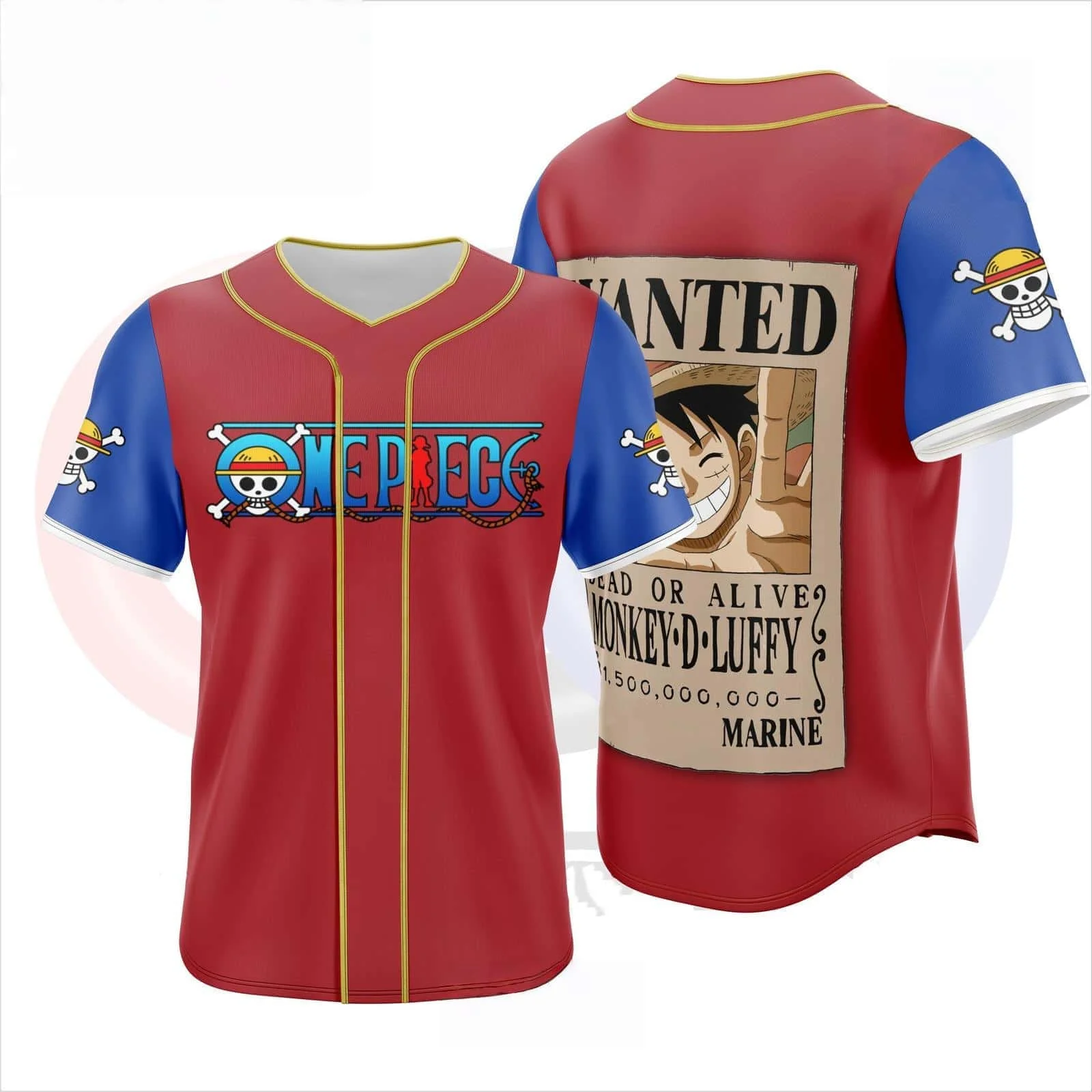 One Piece Luffy Wanted Baseball-Trikot, 3D-Schnelltrocknendes T-Shirt für Männer, Frauen, Kinder, Anime-Sport-T-Shirt, Sommer-Fußballtrikot