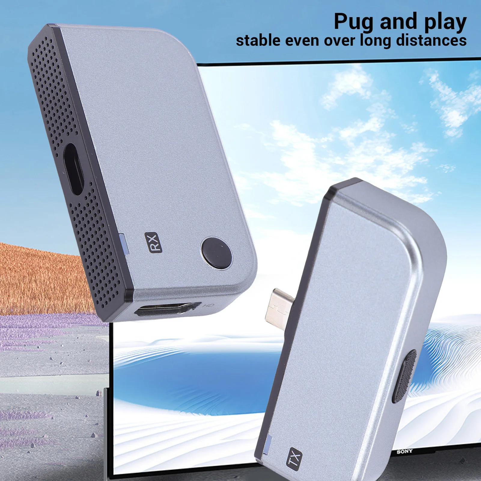 Wireless HD Multimedia Transmitter and Receiver 164FT 5G 2.4G 4K Decoding Input 1080P Output Type C HD Multimedia Extender Kit