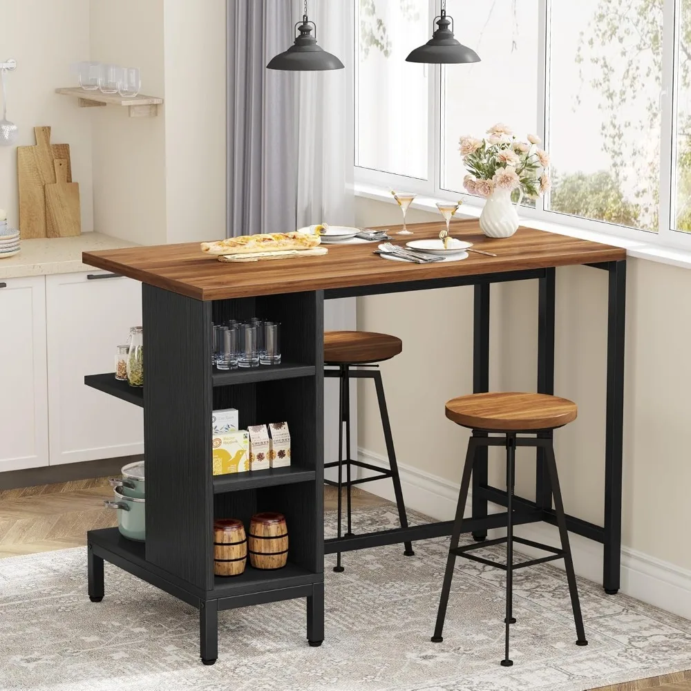 Kitchen Island, Kitchen Shelf Bar Table with 5 Open Storage Shelves and Large Worktop, Industrial Butcher Block Island