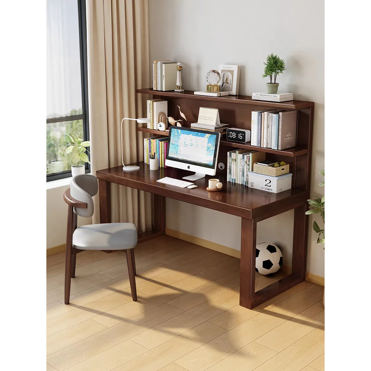 

Solid Wood Large Board Desk Simple Bookshelf and Table for Home Bedroom or Study Computer Desk