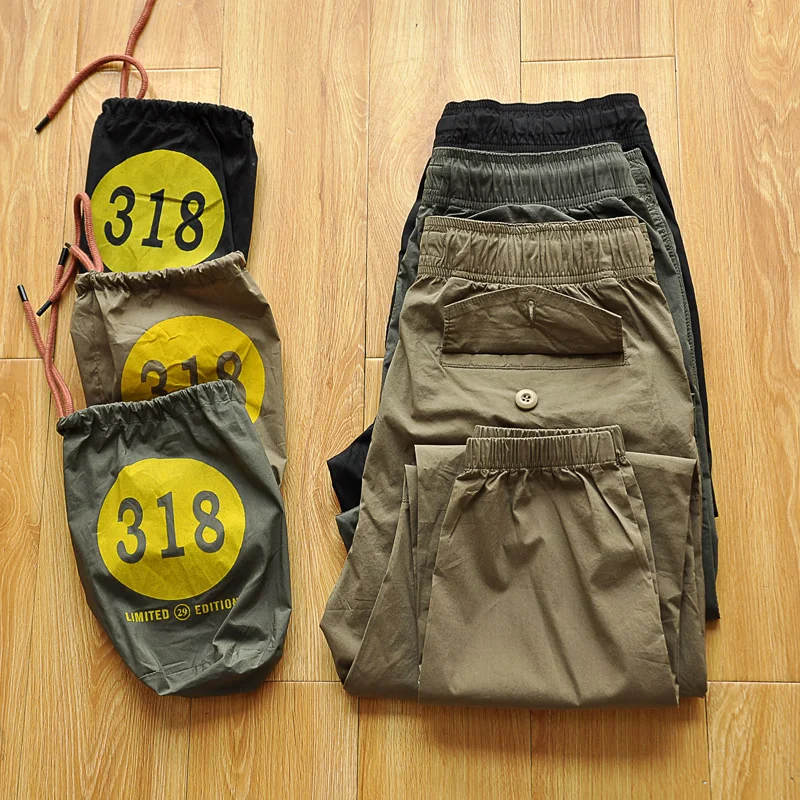 

Мужские повседневные брюки свободного кроя с эластичным поясом на шнурке, ультратонкие, быстросохнущие, дышащие, в стиле ретро, однотонные, в японском стиле, весна-лето