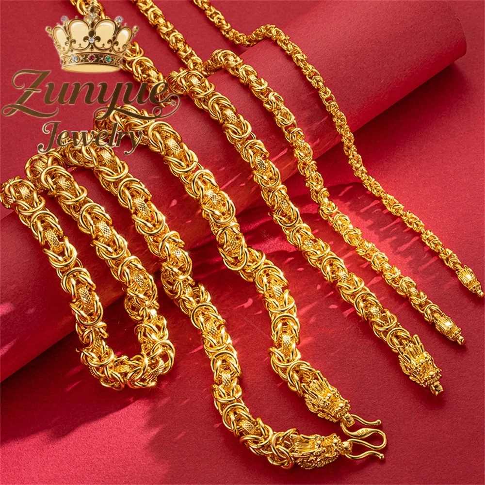 

Sandgold Necklace, A Light Luxury And Niche Smooth Dragon Bone Necklace With A Dragon Head Accessory Fashion Fine Jewelry Charms