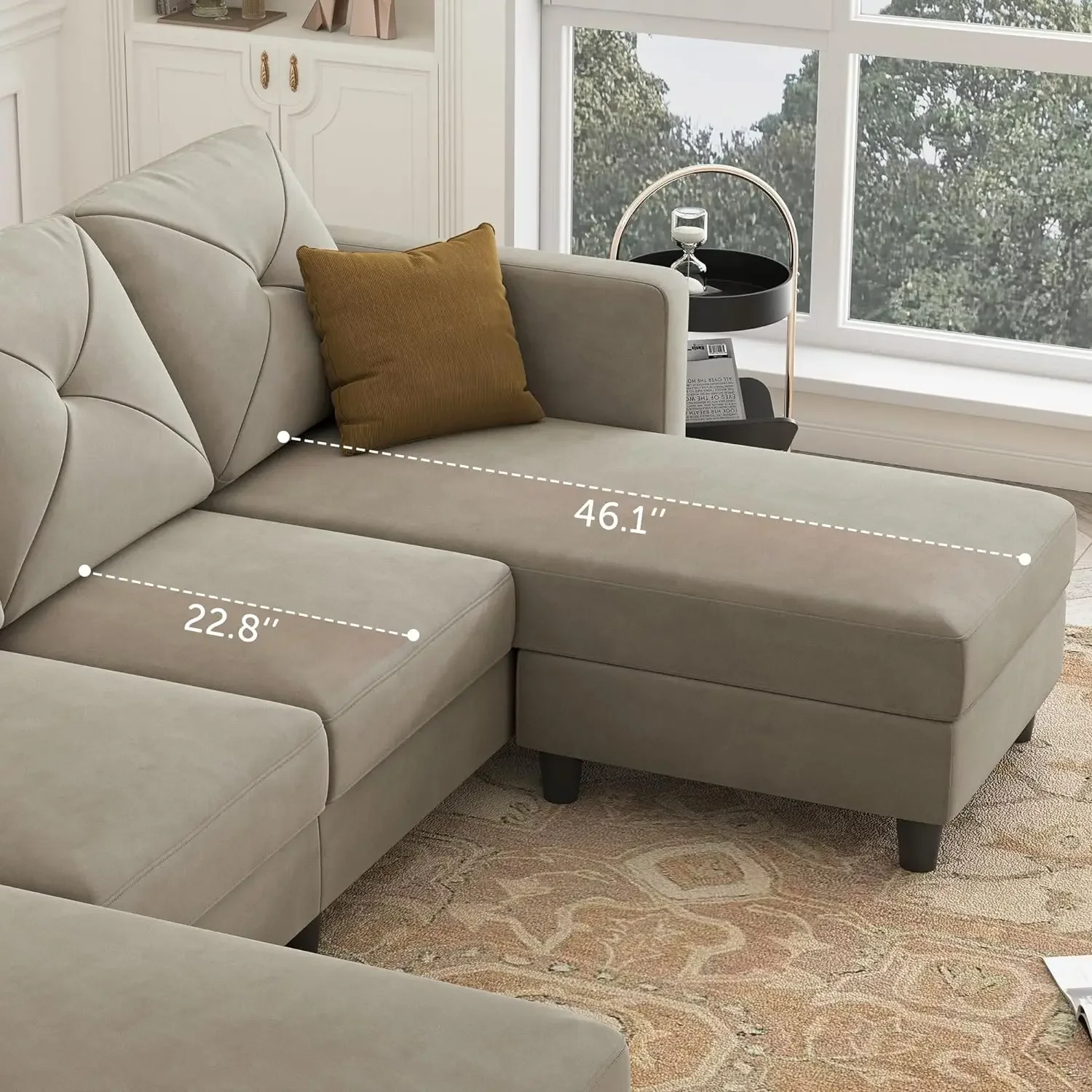 Sleeper Sectional Sofa Set Velvet U Shaped Couch with Storage Ottoman 4-Seat Sectional Sofa Set for Living Room, Light Grey