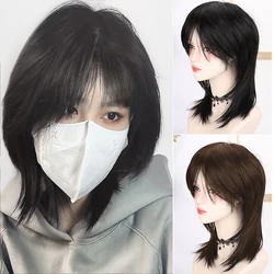 New Concubine Synthetic Mullet Head Wolf Tail Natural Black Cosplay With Bangs High Temperature Heat Resistance High Quality Wig