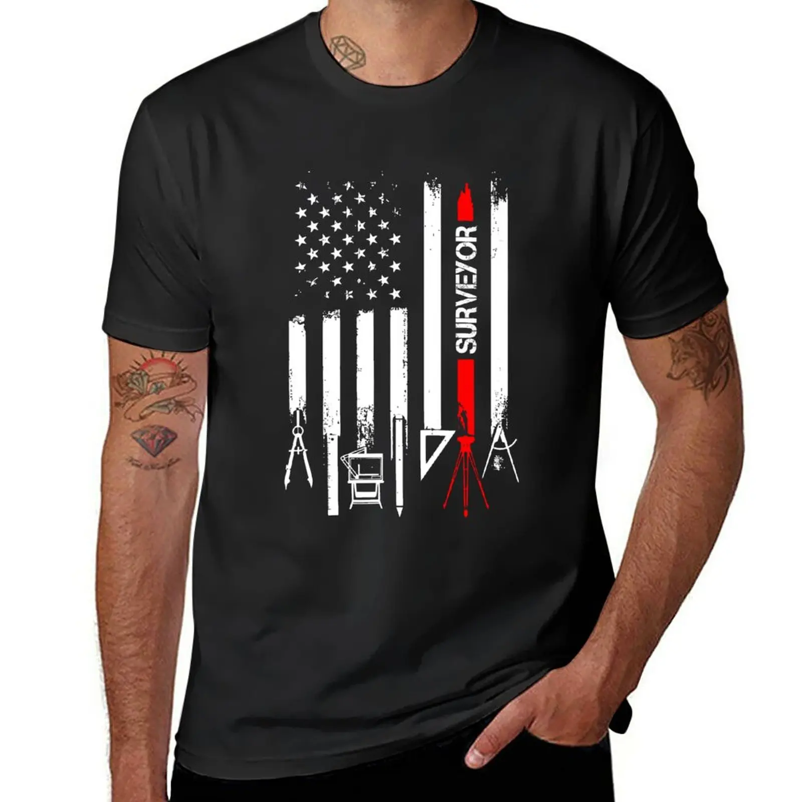 New American Flag with Surveyor T-Shirt anime clothes graphics t shirt mens cotton t shirts