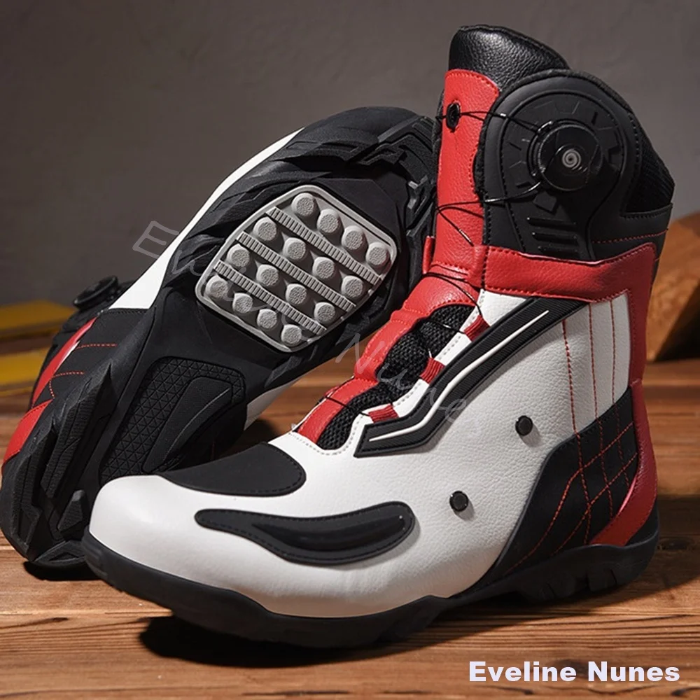 Anti-collision Toe Motorcycle Riding Boots Men Rotary Quick Lace Protector Non-slip Breathable Mesh Motorbike Racing Boots