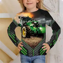 Long T-shirts 3D Print Truck tractors Summer Children's Round Neck TShirt Oversized Boy Girl Unisex Fashion Loose Kids Clothing