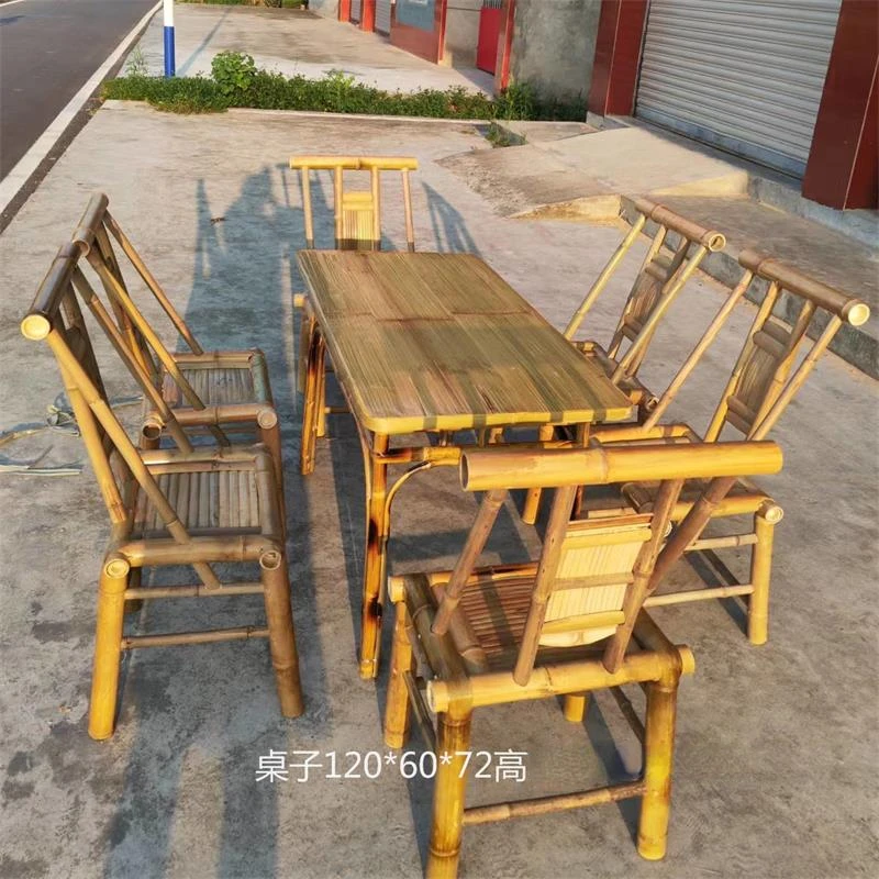 Bamboo furniture, bamboo chairs, carbonized square ring tables,bamboo tables, bamboo hotpot shop tables and chairs group