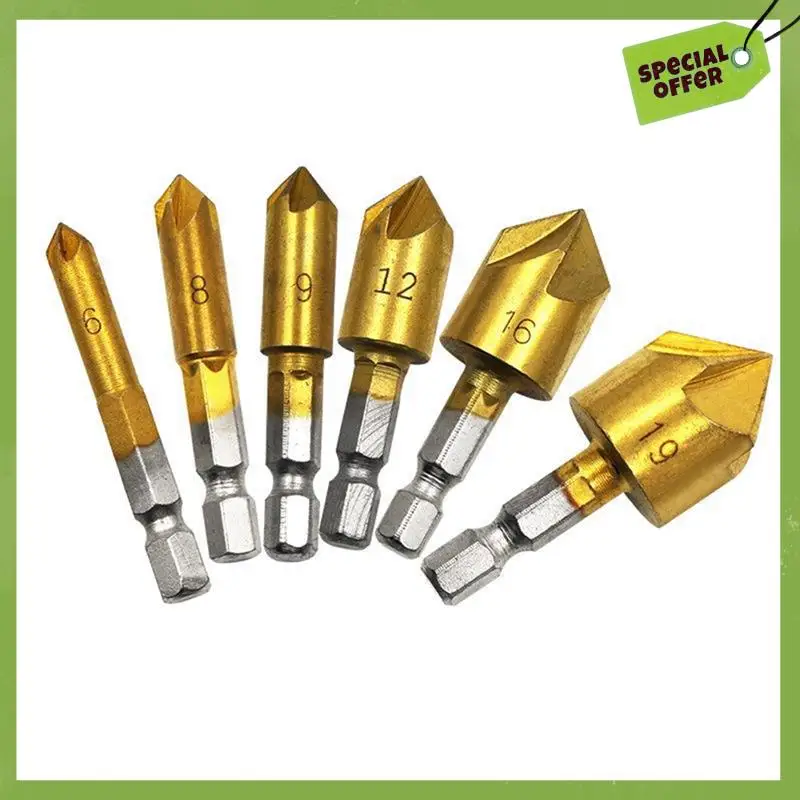 Classy-23Pcs Wood Plug Cutter Hexagonal Handle Five-Edge Chamfering Set Silver&Black&Gold