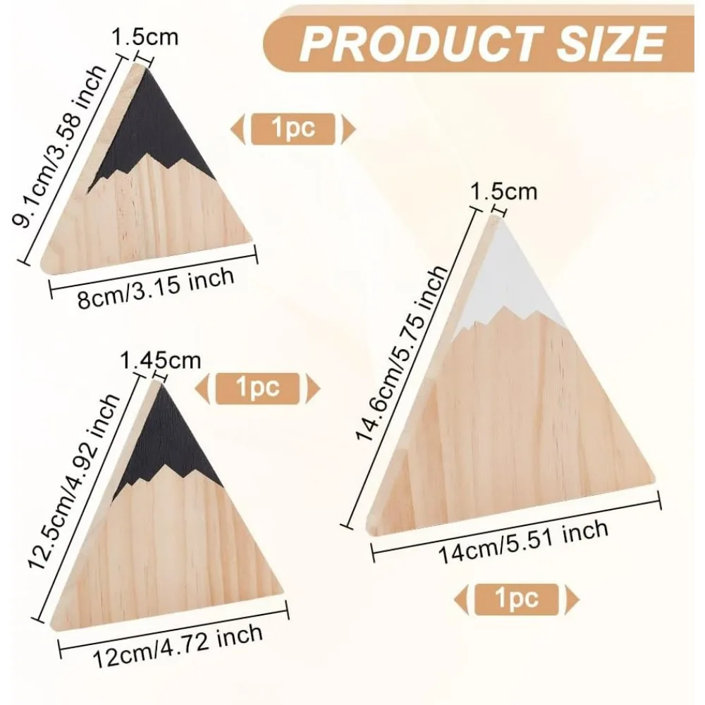 3 ชิ้น Mountain ชั้นวางตกแต่งไม้ Mountain Decor 3 ขนาดไม้ Mountain Table Decor สามเหลี่ยม Farmhouse หัตถกรรมไม้ไม้บล็อก