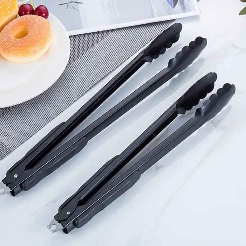 Food Clip Safety Health Environment Stainless Steel Food Forceps Petal Shaped Design Black Kitchen Tools Barbecue Black Tongs