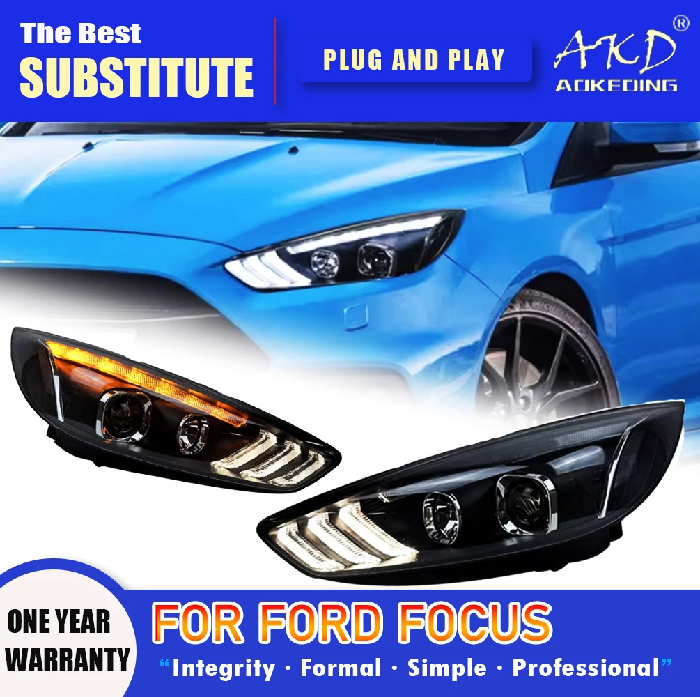 

AKD Head Lamp for Ford Focus LED Headlight 2015-2018 Headlights Focus DRL Turn Signal High Beam Angel Eye Projector Lens