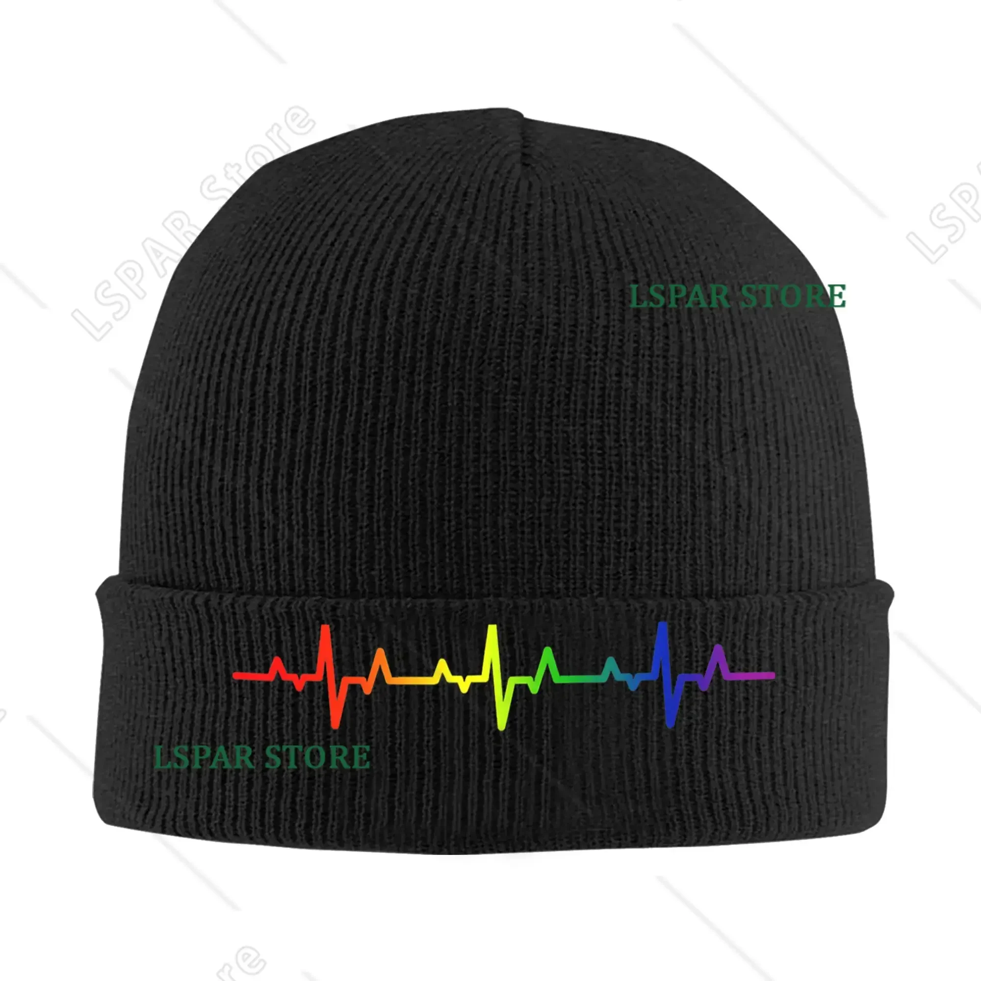 Gay Heartbeat Pride Rainbow Flag LGBTQ Pride Shirt for Bonnet Hats Beanie Hats Spring Skullies Beanies Thermal Elastic Cap