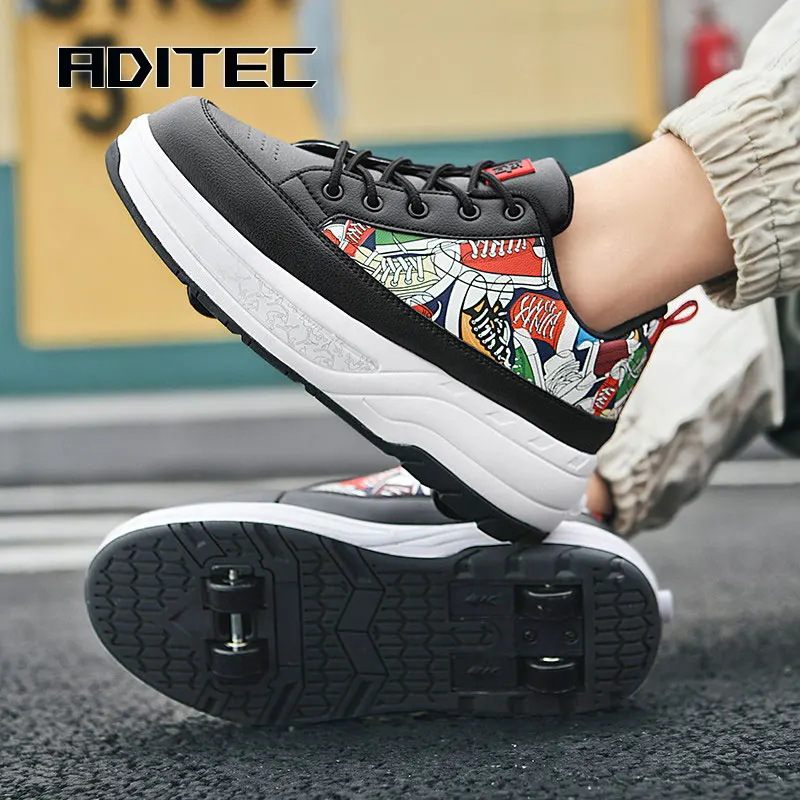 Adult Children Roller Skates Shoes Sneakers Men With Single Wheel Double Wheel Rollers Skate Shoes Tennis Shoes Walking Shoes