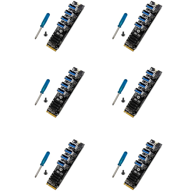 

6X M.2 M-Key Pcie Expansion Cards M.2 To Pci-E X1 4 Port USB3.0 Graphics Card Expansion Adapter ASM1184E M.2 Adapter