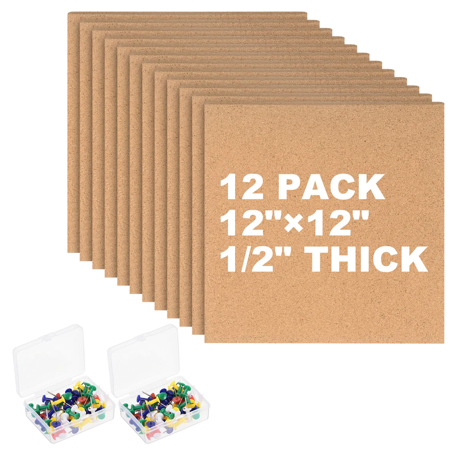 12Pcs Cork Board Tiles Square Cork Board Bulletin Board Small Square Pin Board with Self Adhesive and Push Pin Wood Clips