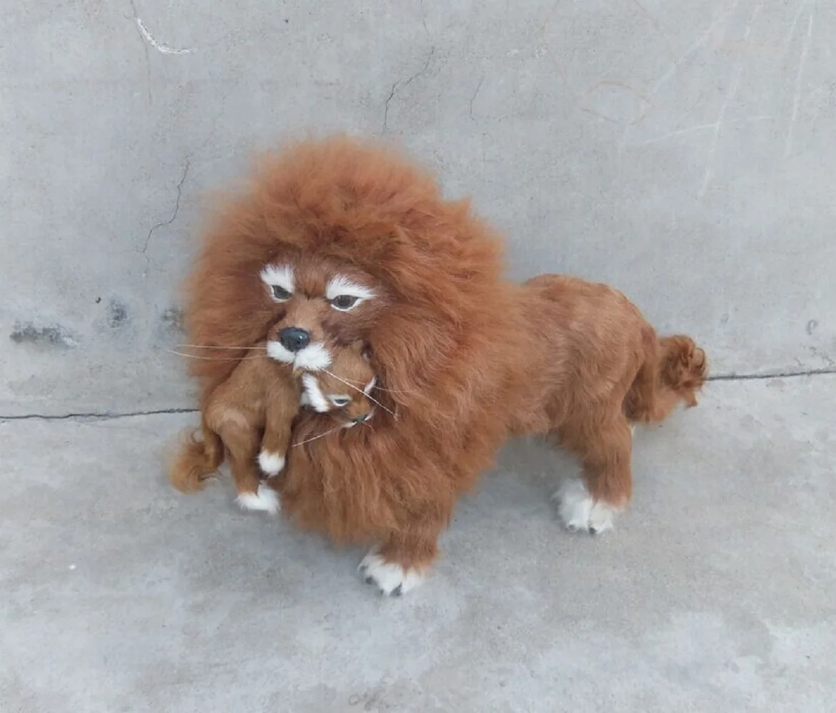 new simulation lion toy handicraft lifelike lion doll with a small lion in the mouth gift about 50x33cm