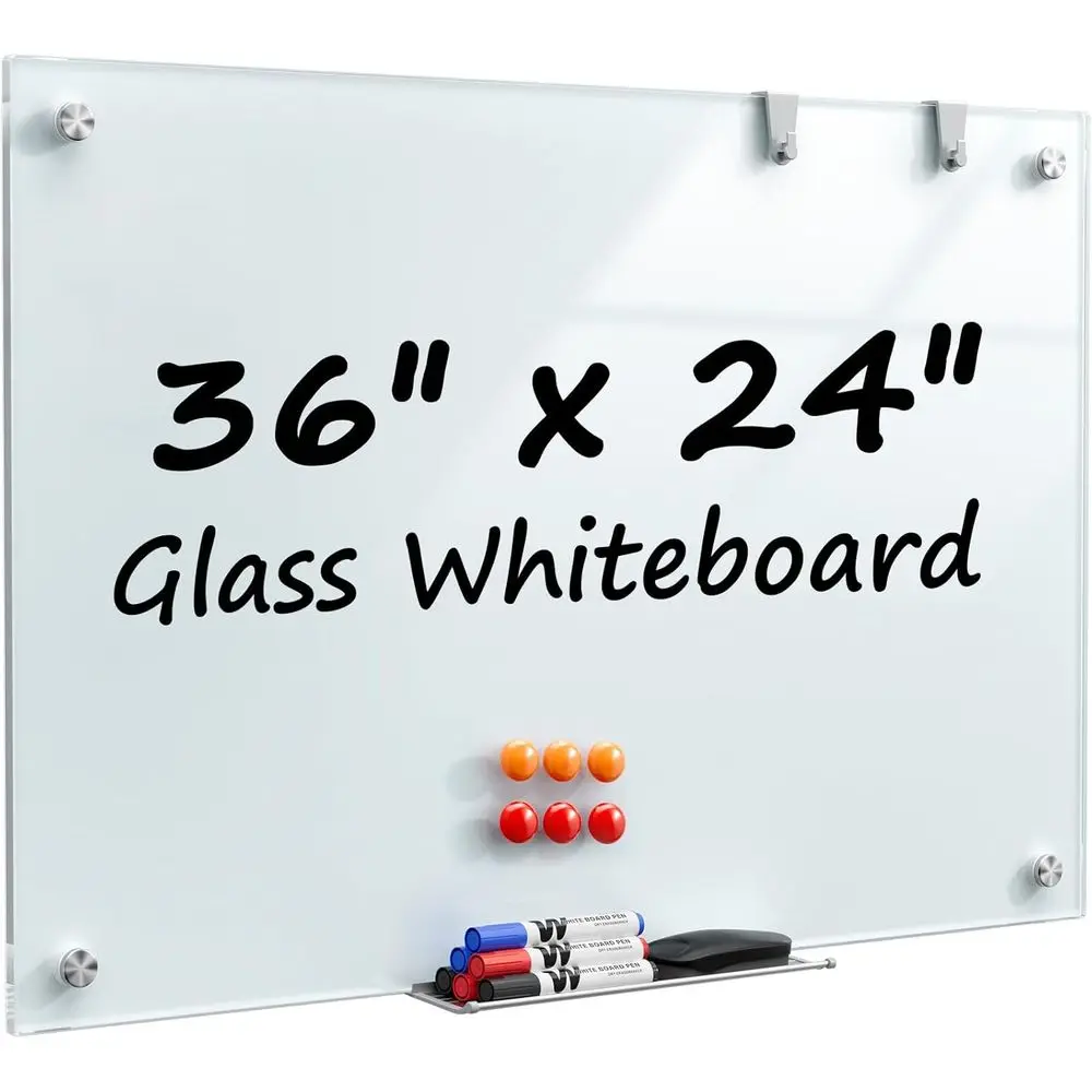 

36 x 24 Tempered Glass Magnetic Dry Erase Board for Wall Mounting - Ideal for Home Office, Study, or Personal Use