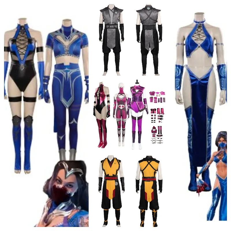 Mileena Cosplay Mortal Cos Kombat Fantasy Costume Adult Women Jumpsuit Mask Gloves Outfits Halloween Carnival Disguise Suit