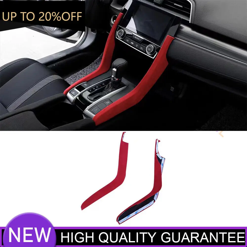 

Car Gear Shift Both Side Cover Trim For Honda Civic 2016-21 Red Alcantara Suede