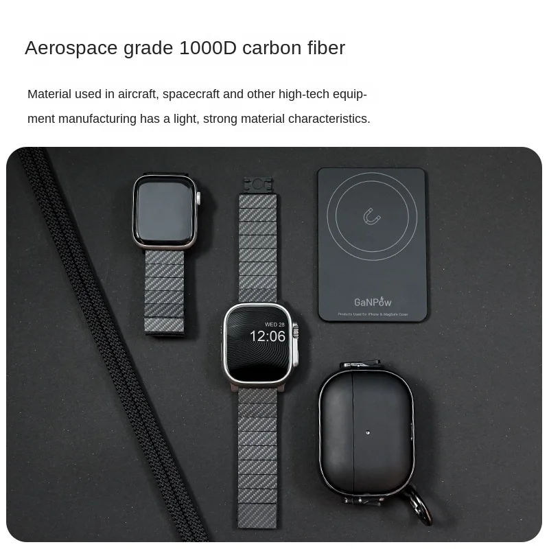Carbon fiber watch band compatible with all Apple Watch models including Apple Watch Series 9/8/7/6/5/4/SE/Ultra
