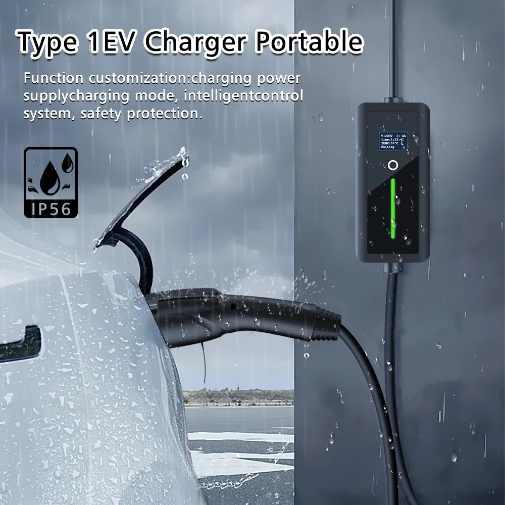 LONLINK Electric Car Vehicle UK Plug Type 2 Portable EV Charger Charging Box Cable 3.5KW Switchable16A With 5M Cable