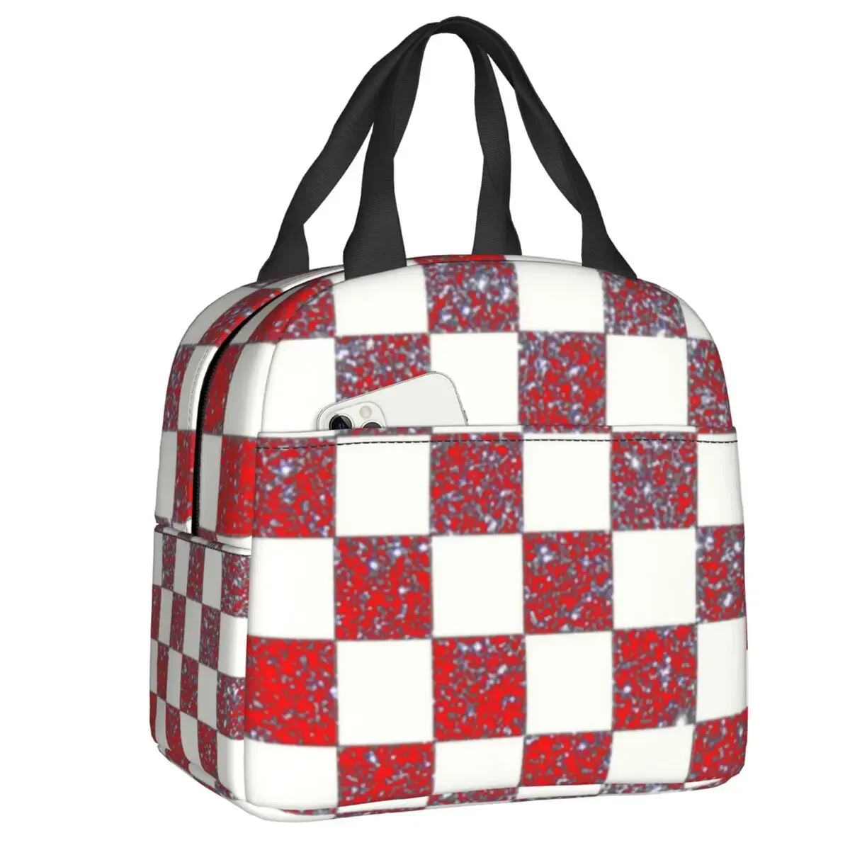 

Chessboard Glitter Croatia Insulated Lunch Tote Bag for Women Kids Reusable Thermal Cooler Lunch Box Picnic Food Container Bags