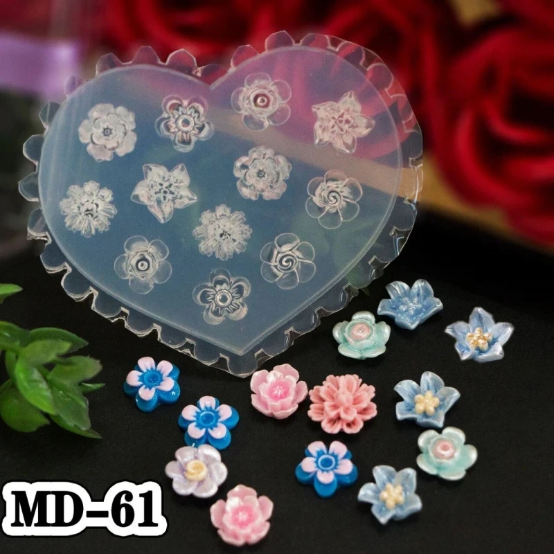 アクリルネイルデコレーション,蝶の花,3D,再利用可能なマニキュアツール,カワイイパターン,シリコン,DIY,5個