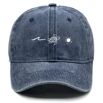 Czapka bejsbolówka unisex z nadrukiem Waves Turtle Sun, z zatrzaskiem, sportowa, regulowana, całoroczna, idealna do noszenia na ulicy 8 best sales Czapka wodoodporna - №4